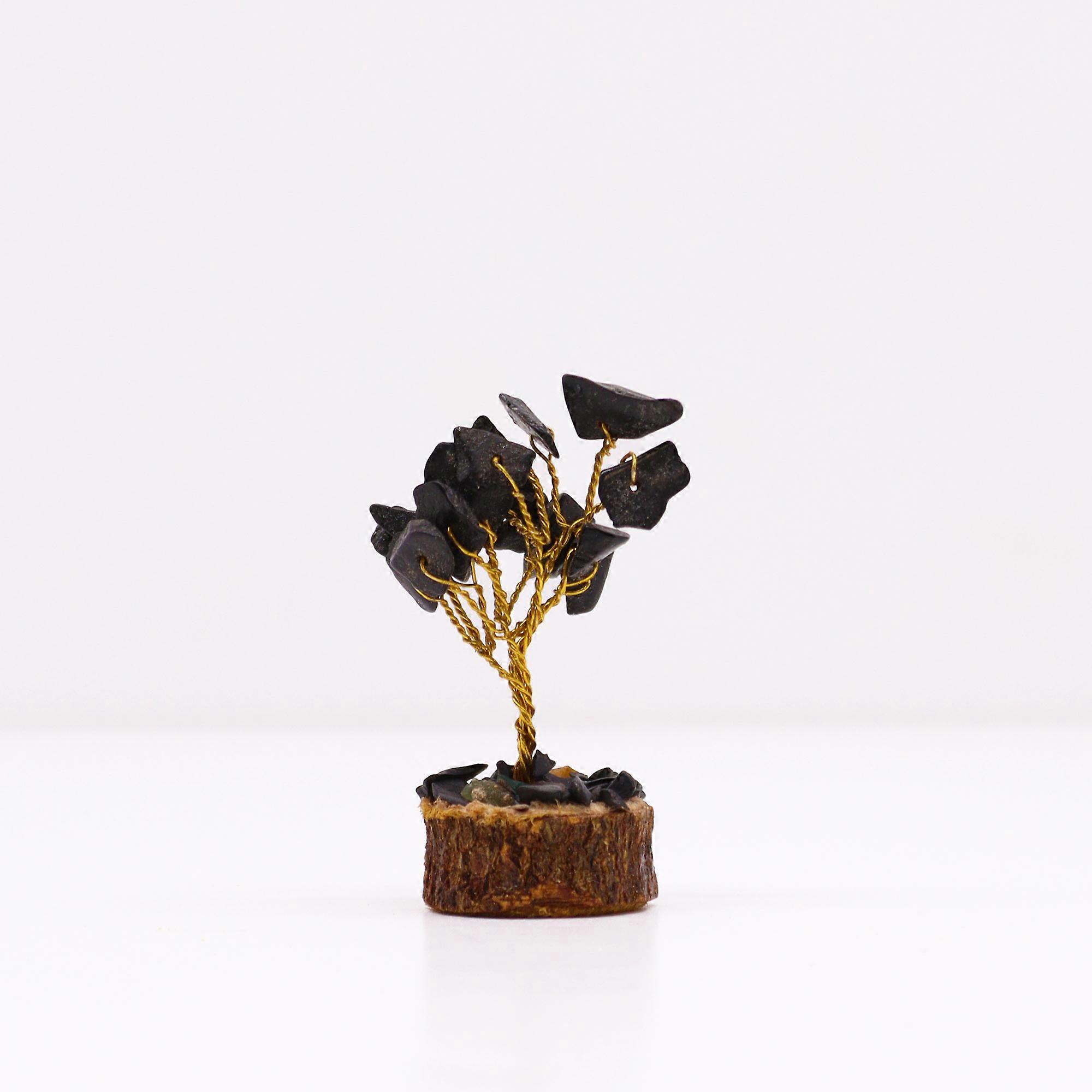 Mini Gemstone Tree On Wood Base Black Agate (15 stones) Mini Gemstone Trees