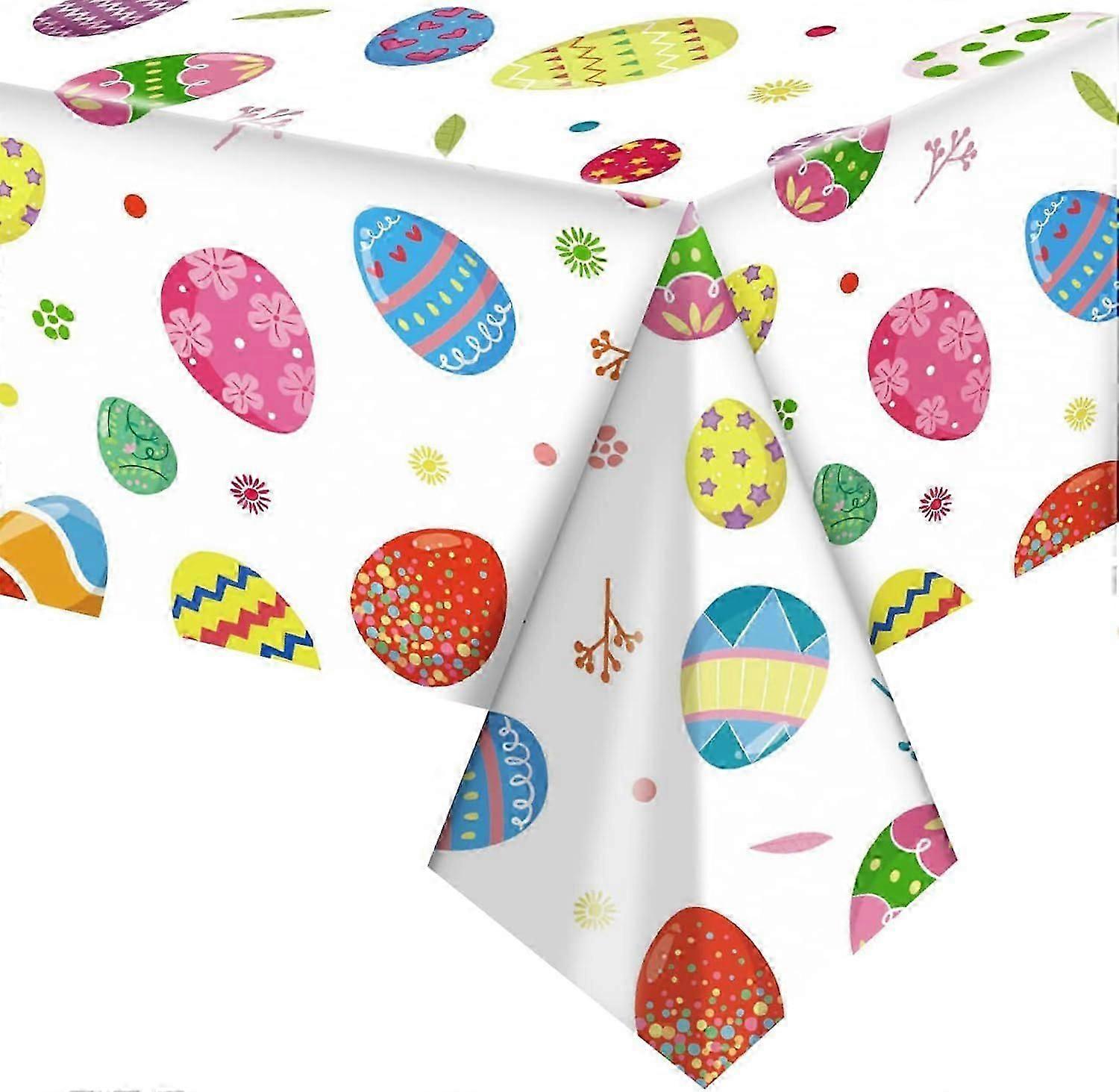 Easter Table Cloth, 137x274cm Rectangular Plastic Waterproof White Easter Eggs Tablecloth, Easter Party Supplies, Easter Table Decorations for Easter