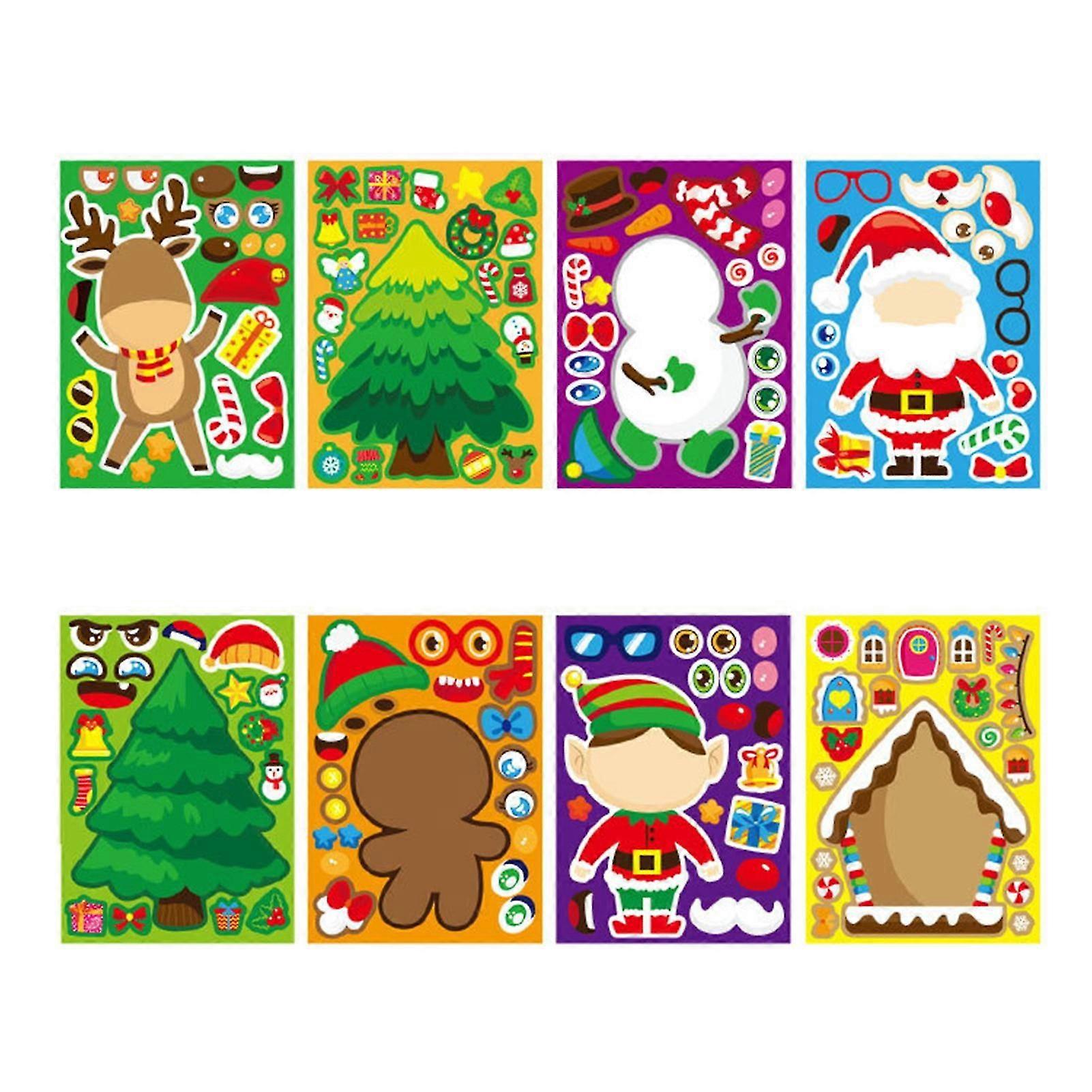 8pcs/set Crăciun Fă-ți propriile autocolante Drăguț Moș Crăciun Elk Om de zăpadă Casa copac Desene animate Autocolante pentru copii DIY asambla puzzle autocolant jucării părinte-copil