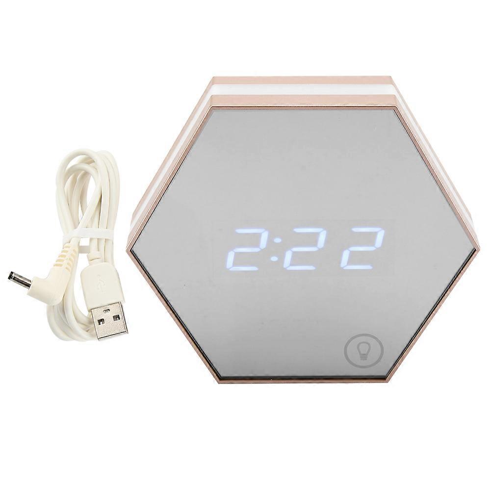 Digital Snooze Alarm Clock Night Time Date Temperature Display Mirror Clock