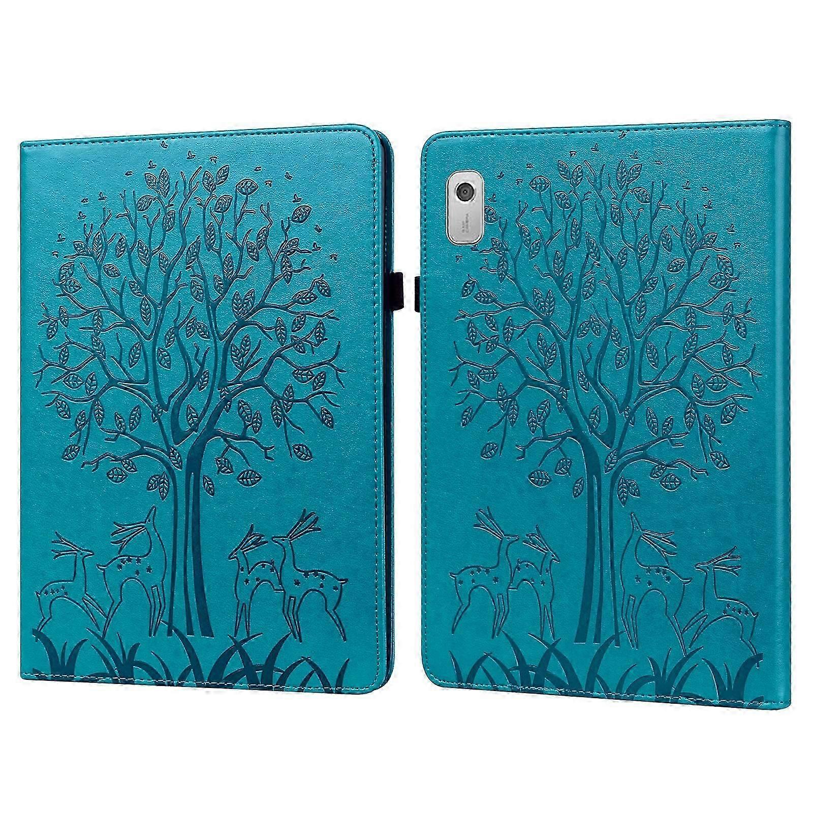 For Lenovo Tab M8 4th Gen TB-300FU Tree & Deer Pattern Embossed Leather Tablet Case