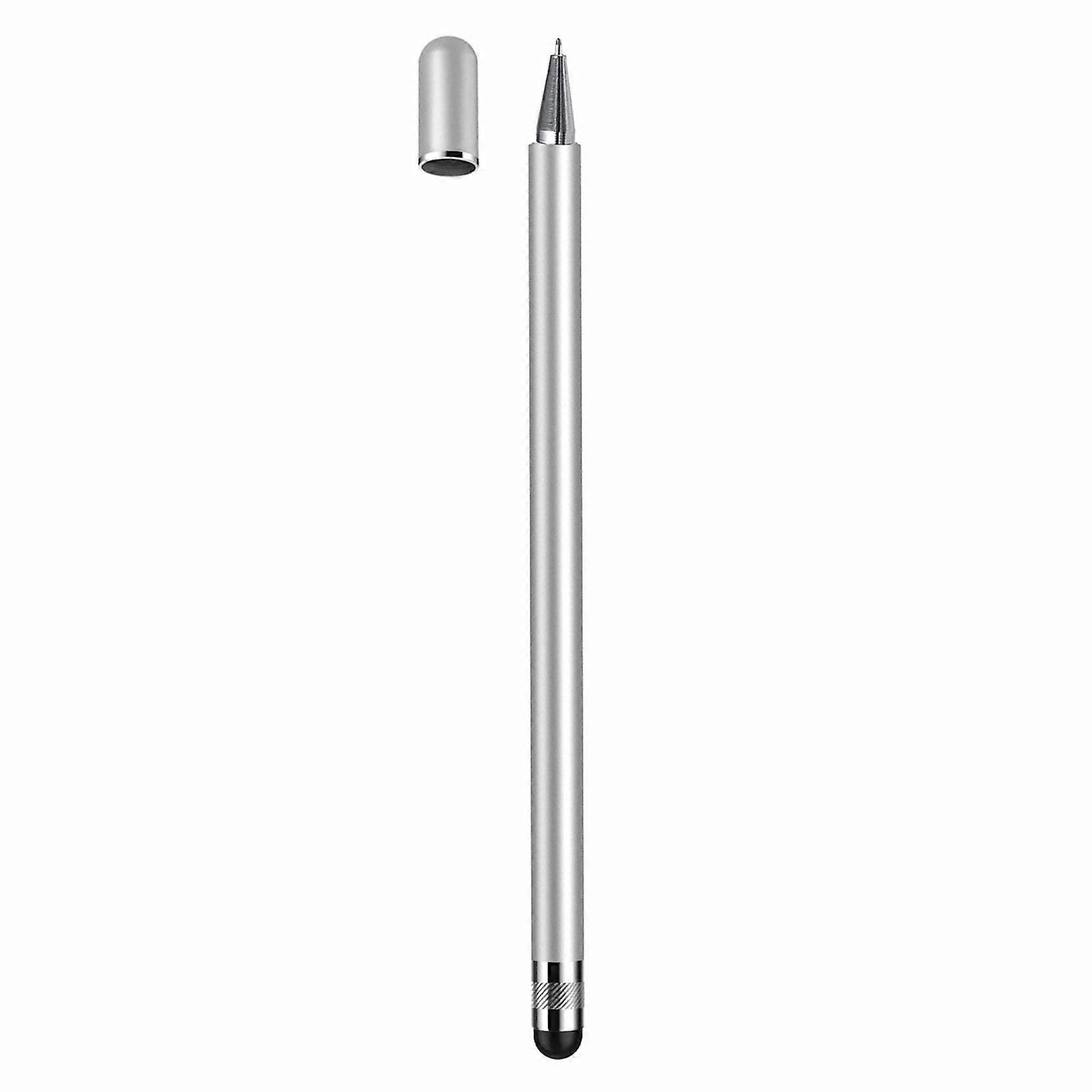 Smooth Writing Drawing Capacitive Touch Screen Pen Metal Ballpoint 2 In 1 for Smartphone Tablets Drawing Mobile Devices Silver