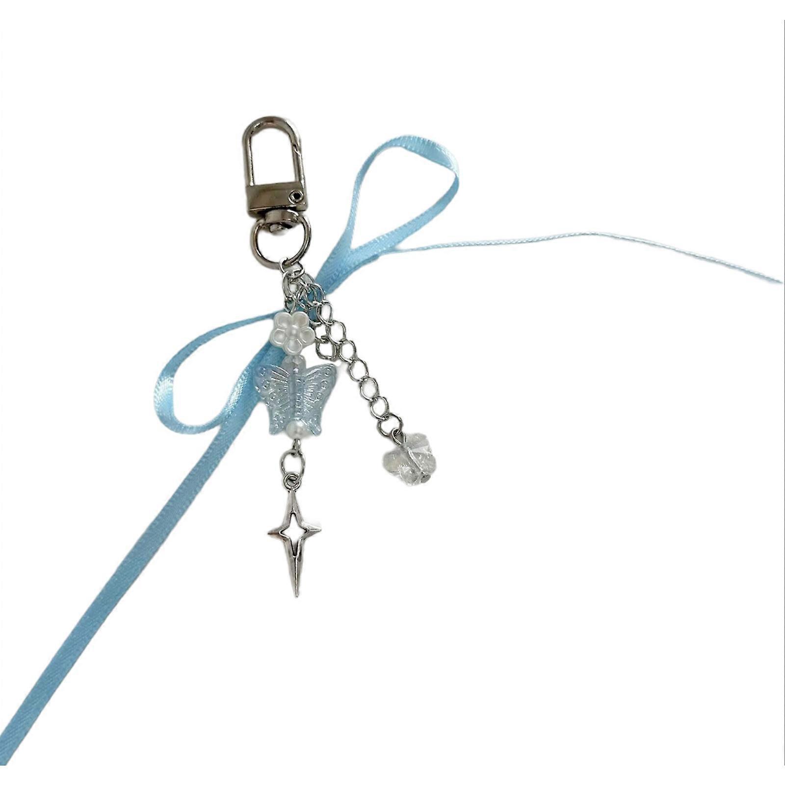 Elegant Butterfly Ribbon Bow Chain Clasp Fashionable Bowknot Keychain Stylish Accessory for Phones and Keychains Blue