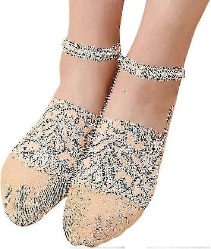 2 pairs of lace socks of pearls for women, summer socks in fine lace mesh - gray