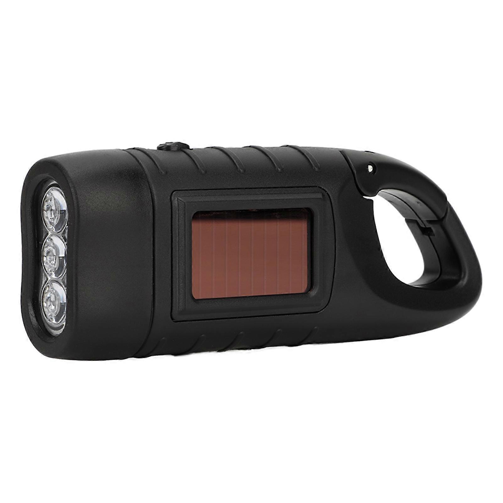 Hand Crank Solar Powered Flashlight Emergency Rechargeable LED Flashlight Self Powered Charging Torch Survival Gear Matte Black