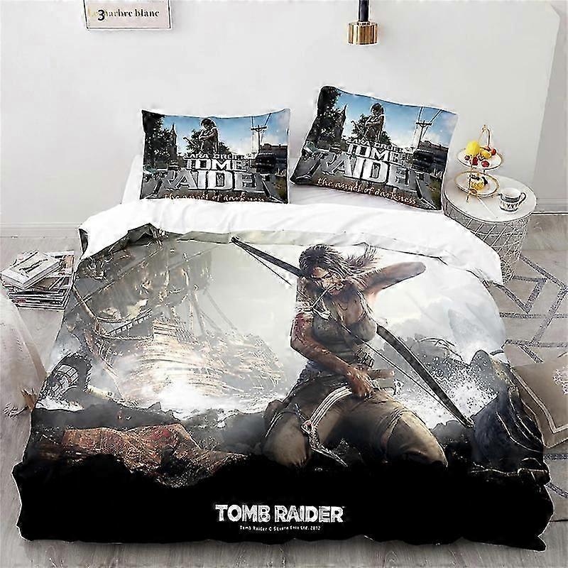 a892 Lakan ing spel Tomb Raider 2_3pcs sängkläder set pojkar flickor tvillingstorlek påslakan örngott säng barn vuxen hemtextilier lakan iip892