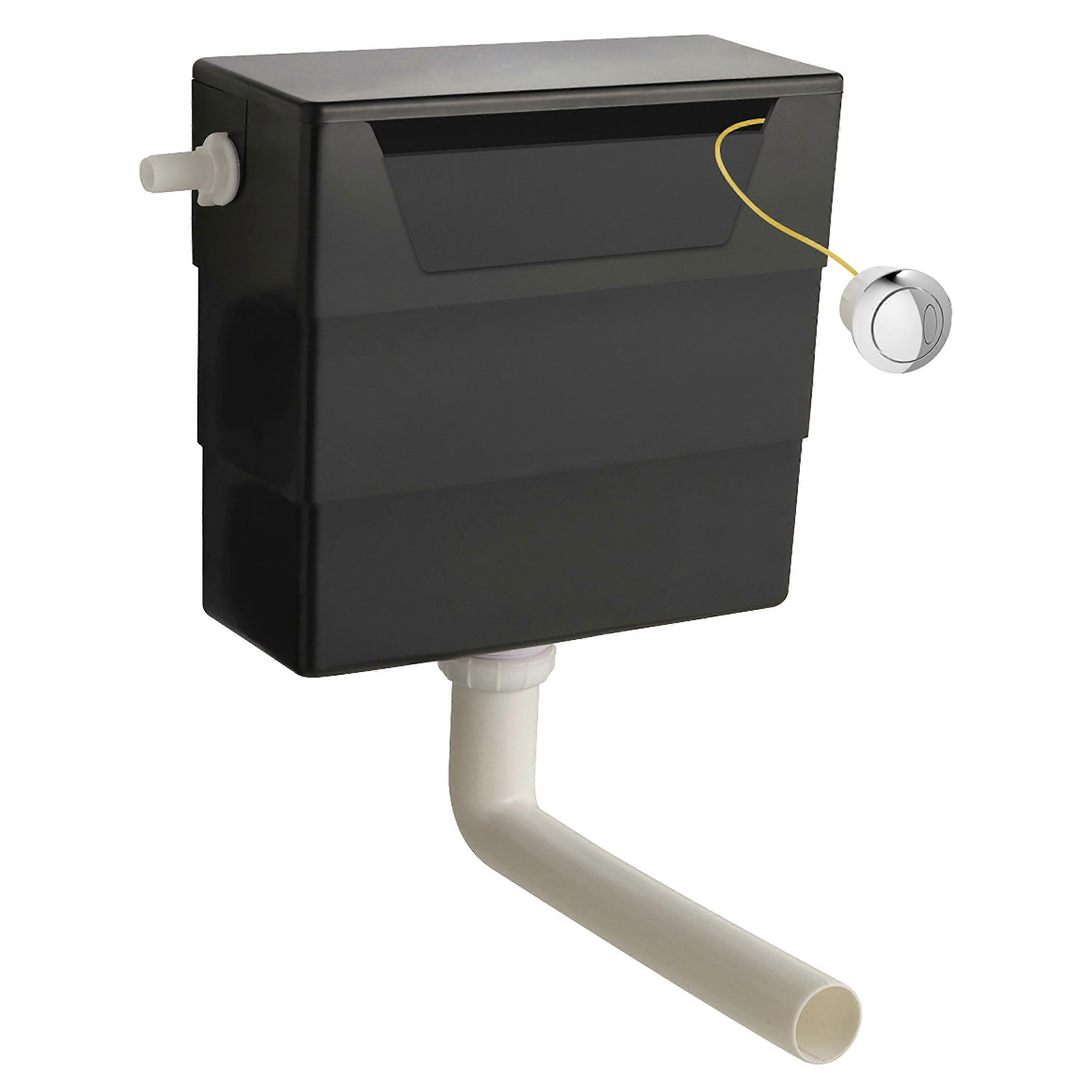 Universal Water Saving Dual Flush Side Inlet & Round Push Button - Chrome/Black