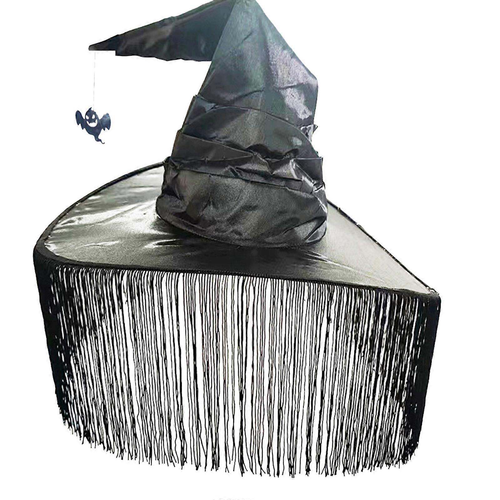 ליל כל הקדושים כובע מכשפות עם ציצית נשים קוספליי קוספליי מסיבת ילדה רחבת שוליים מחודד כובע תלבושות אביזר 2 צבע שחור ציצית רוח רפאים
