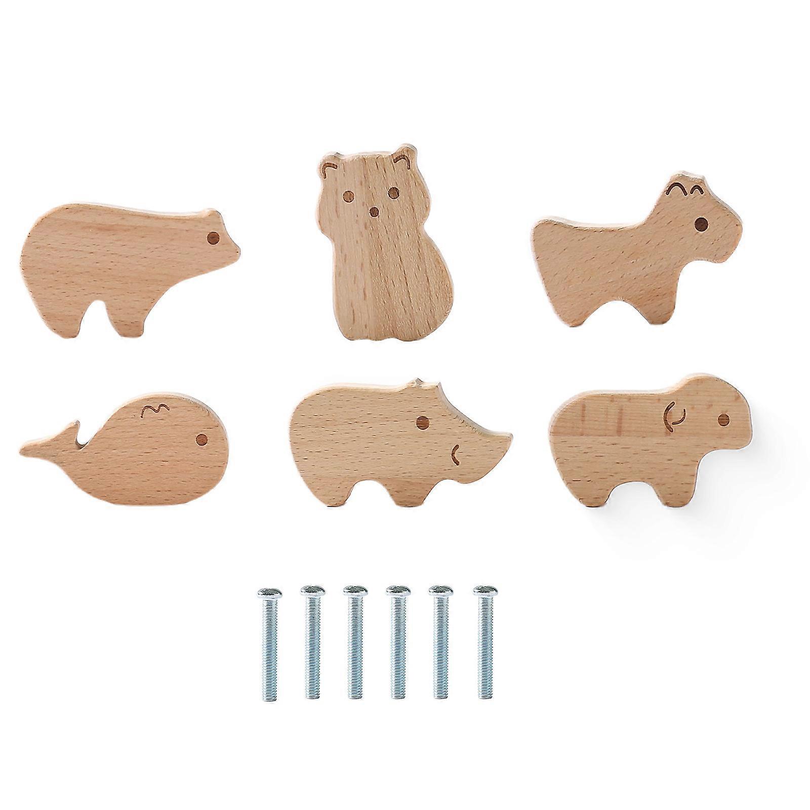 Wood Drawer Handles Round Wood Knobs Animal Pattern Drawer Pulls Multiple-style Drawer Knob for Furniture