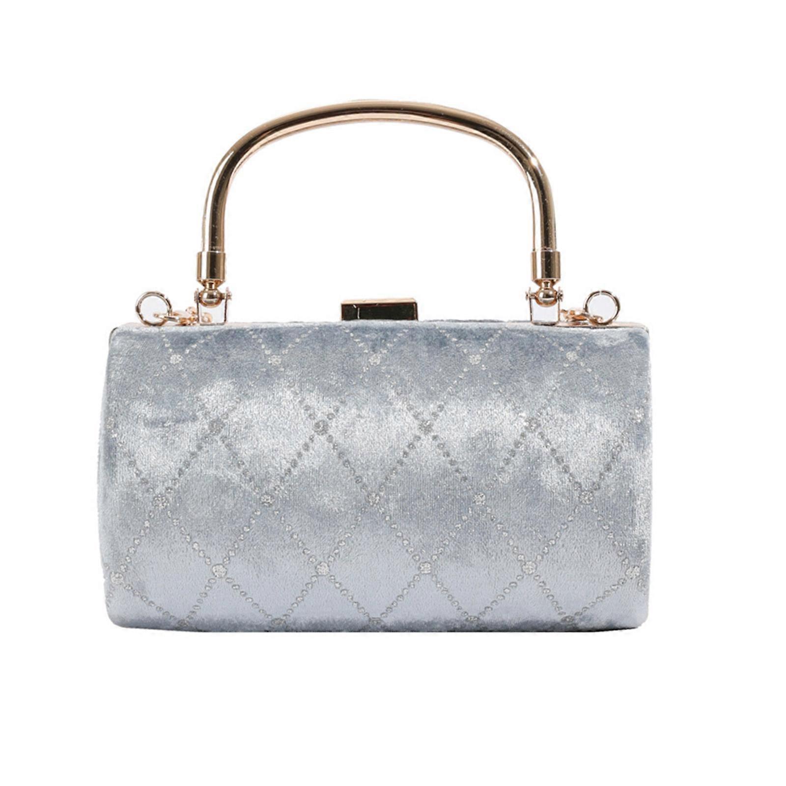 תיק צילינדר עגול יוקרתי תיק כתף שיק וטרנדי ערב קלאץ' לאופנה קדימה נשים כסף