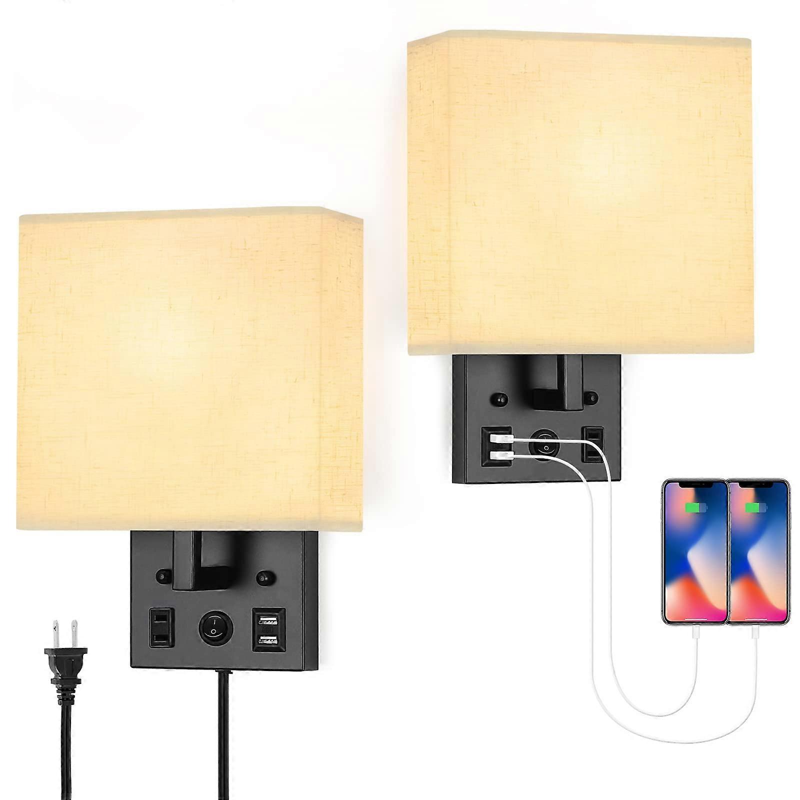 Black wall sconces binary set, bedside wall sconces for bedroom, USB inputs and outputs