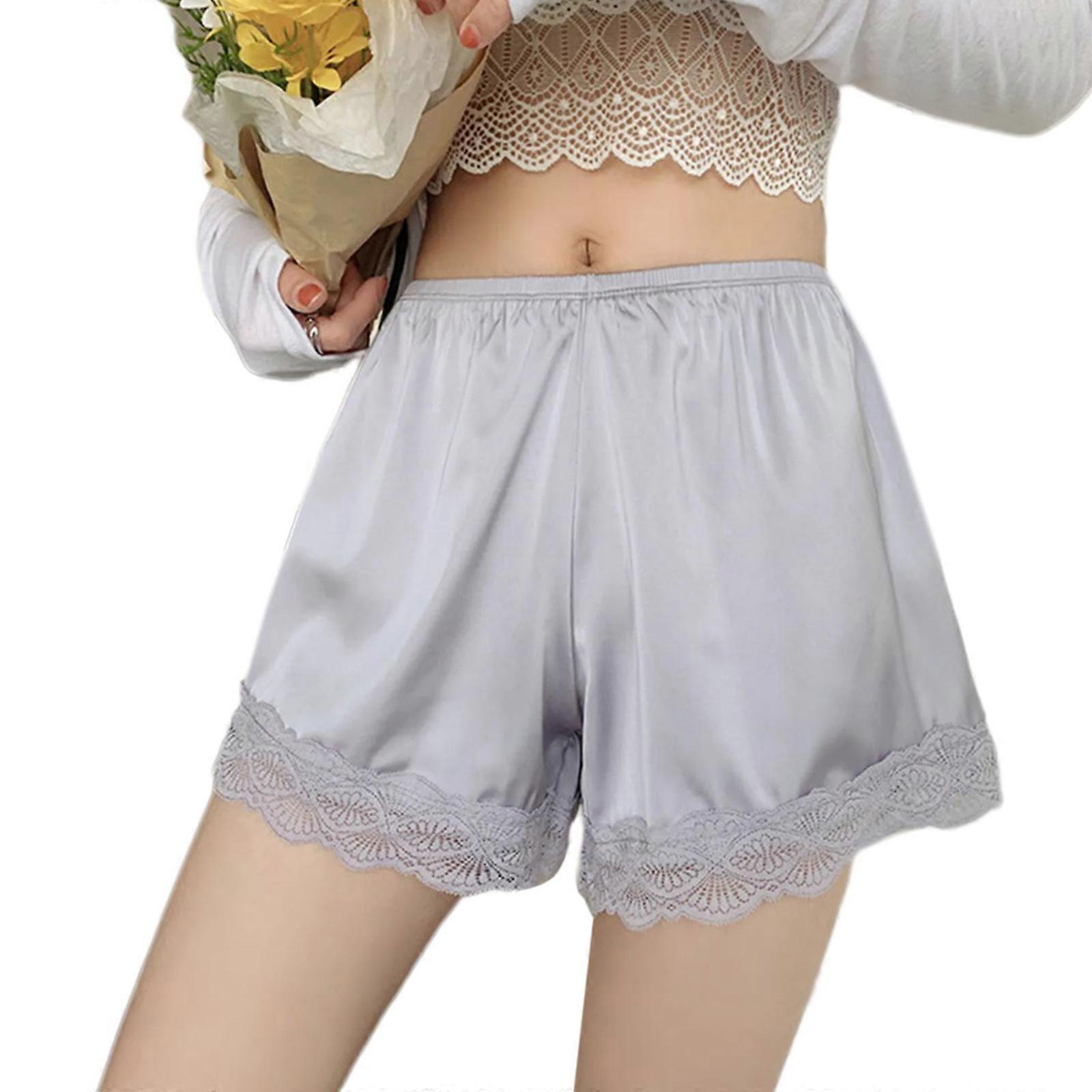 Women Ice Silk Half Slip Shorts for Under Dresses Lace Edge Underpants  Safety Pant Wide Leg Loose Pettipants Knickers Gray shell lace M | Fruugo NO