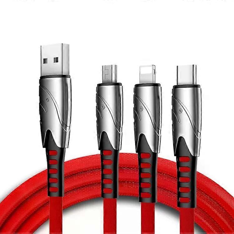 3 in 1 USB Data Cable-1.2m USB-C,8 Pin & Micro USB-Red Red