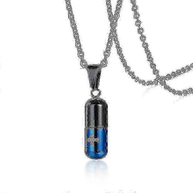Cross Engraved Hole Pill Pendant Titanium Steel Waterproof Pill Box Pendant Charm Gift