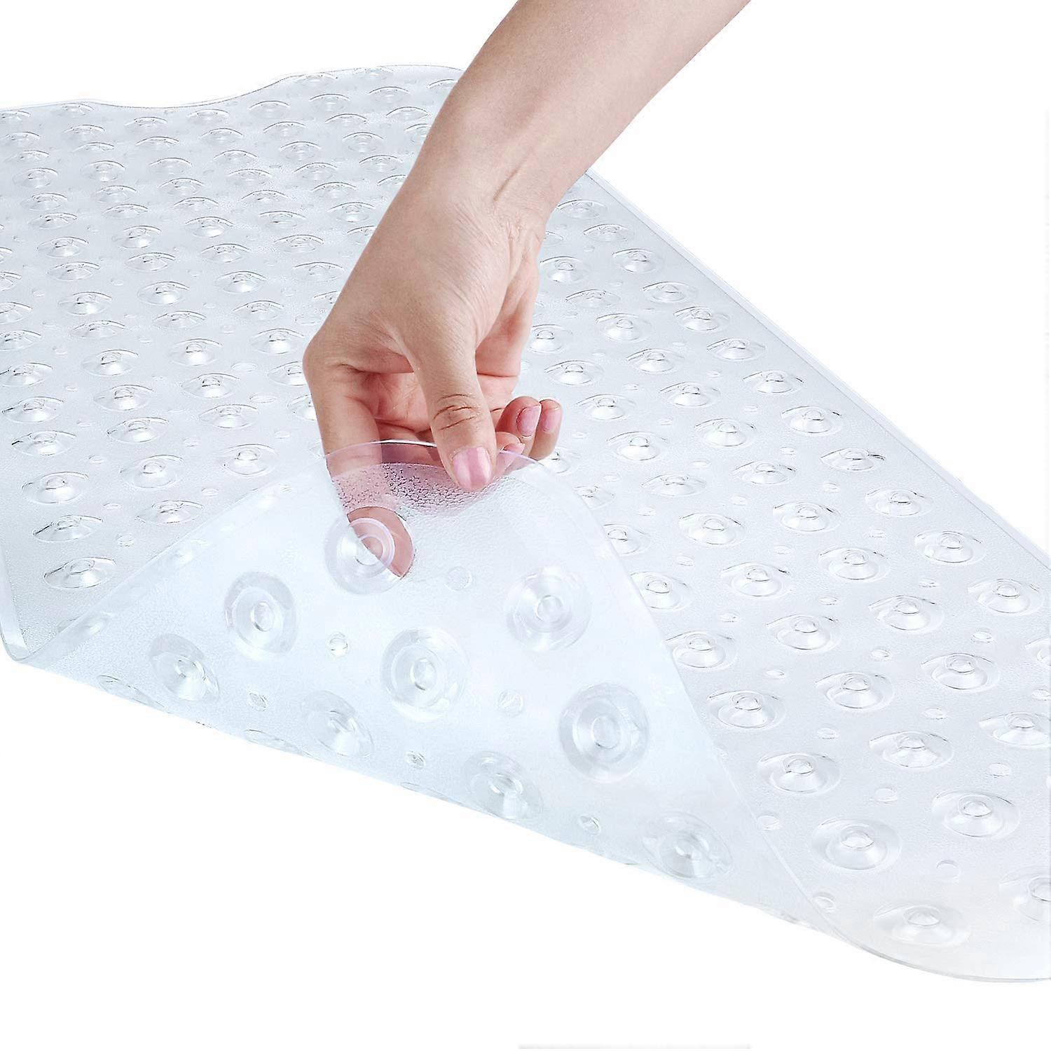 Bath and Shower Safety Mats 40x16 Inch Non-Slip Suction Cups Extra Large Machine Washable with Drain Holes Clear