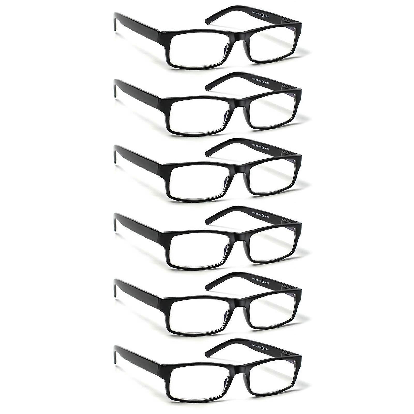 6 Pack Reading Glasses Traditional Frames for Men and Women Readers with Spring Loaded Hinges