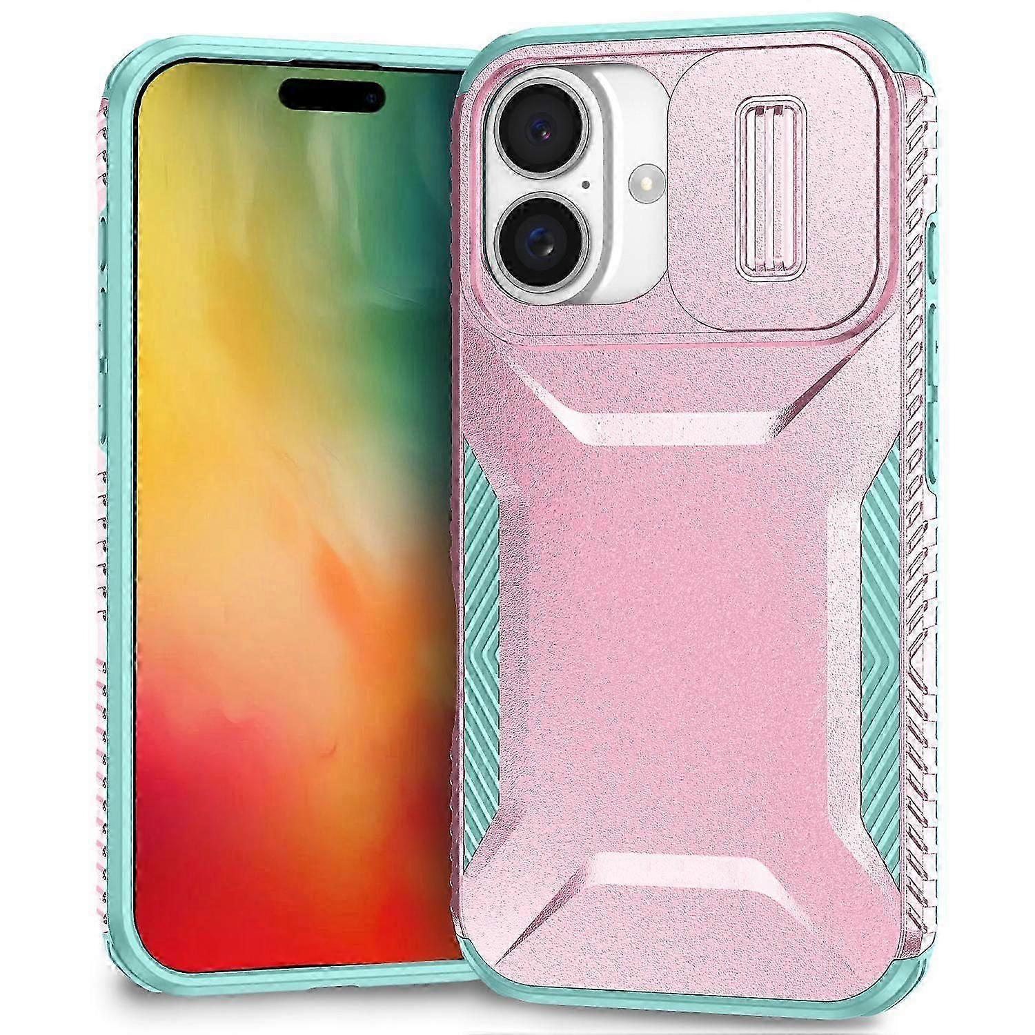 For iPhone 16 Case TPU+PC Phone Protector with Slide Lens Cover
