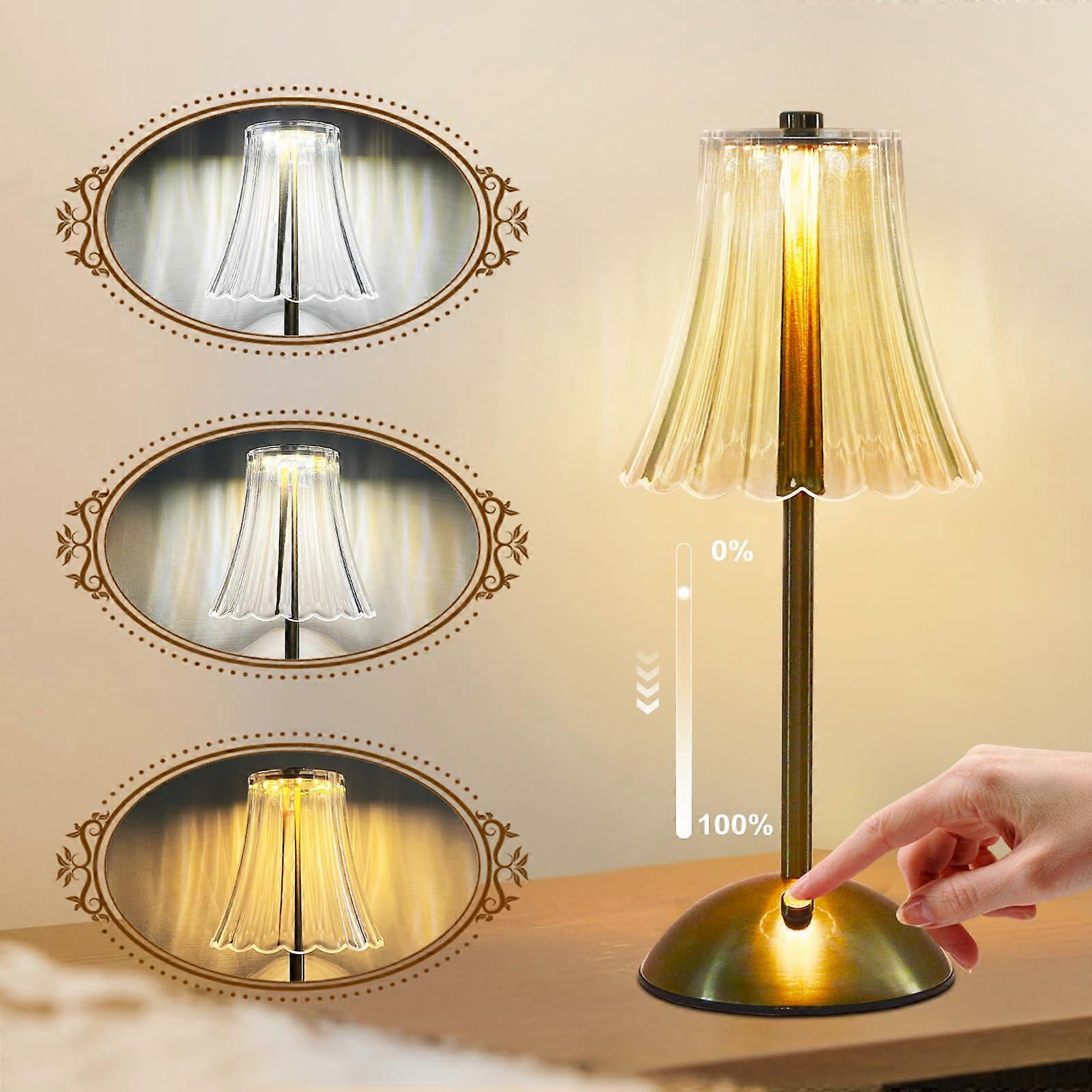 Cordless Table Lamp Rechargeable LED Bedside Lamp with Elegant Shade, Modern Design, Battery-Powered, Warm White Light