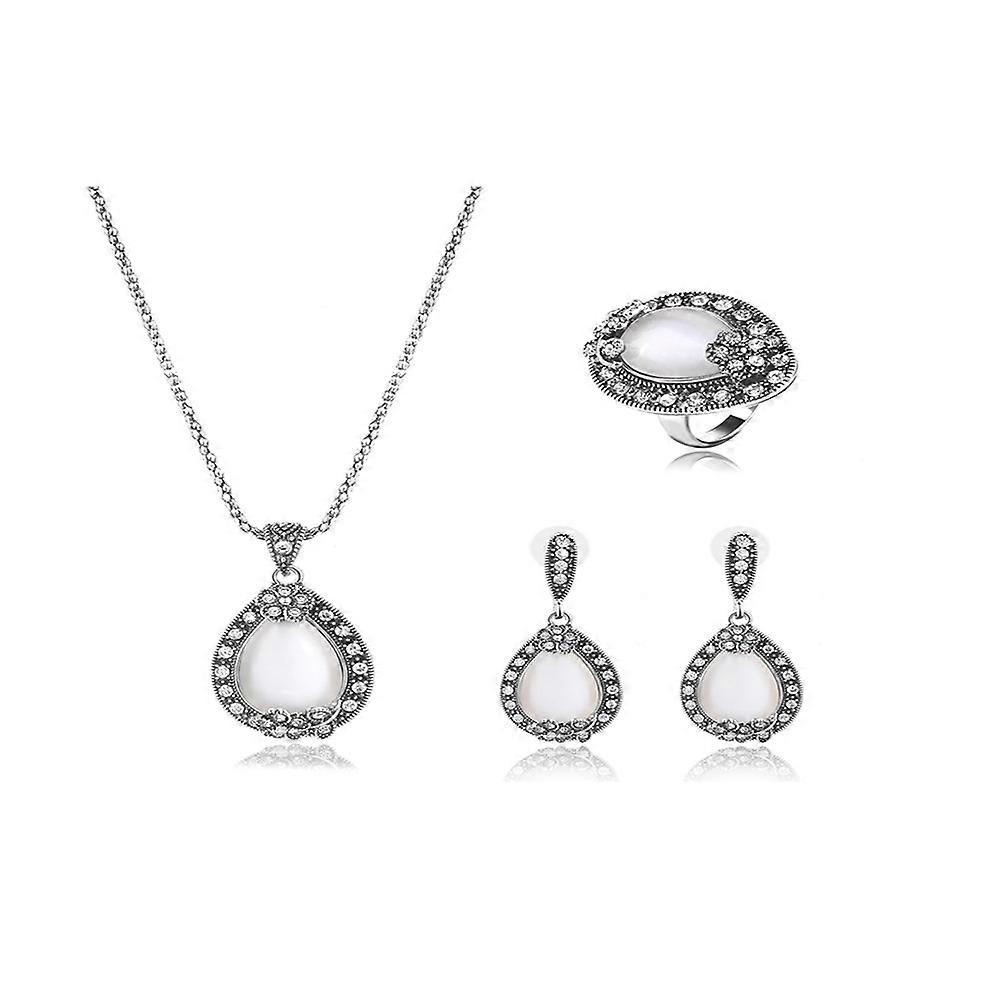 مجموعات مجوهرات سبائك الزركون من سبائك المرأة جولة قلادة زهرة / مسمار الأذن / خاتم (فضة عتيقة)