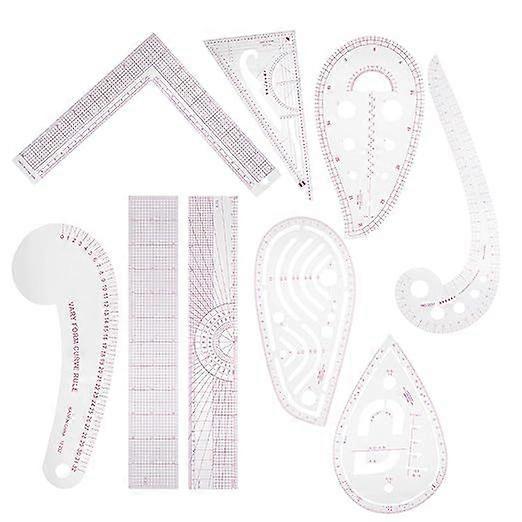 Tailor ruler set 9-piece set, PVC ruler combination for clothing design and pattern making, drawing and patchwork template