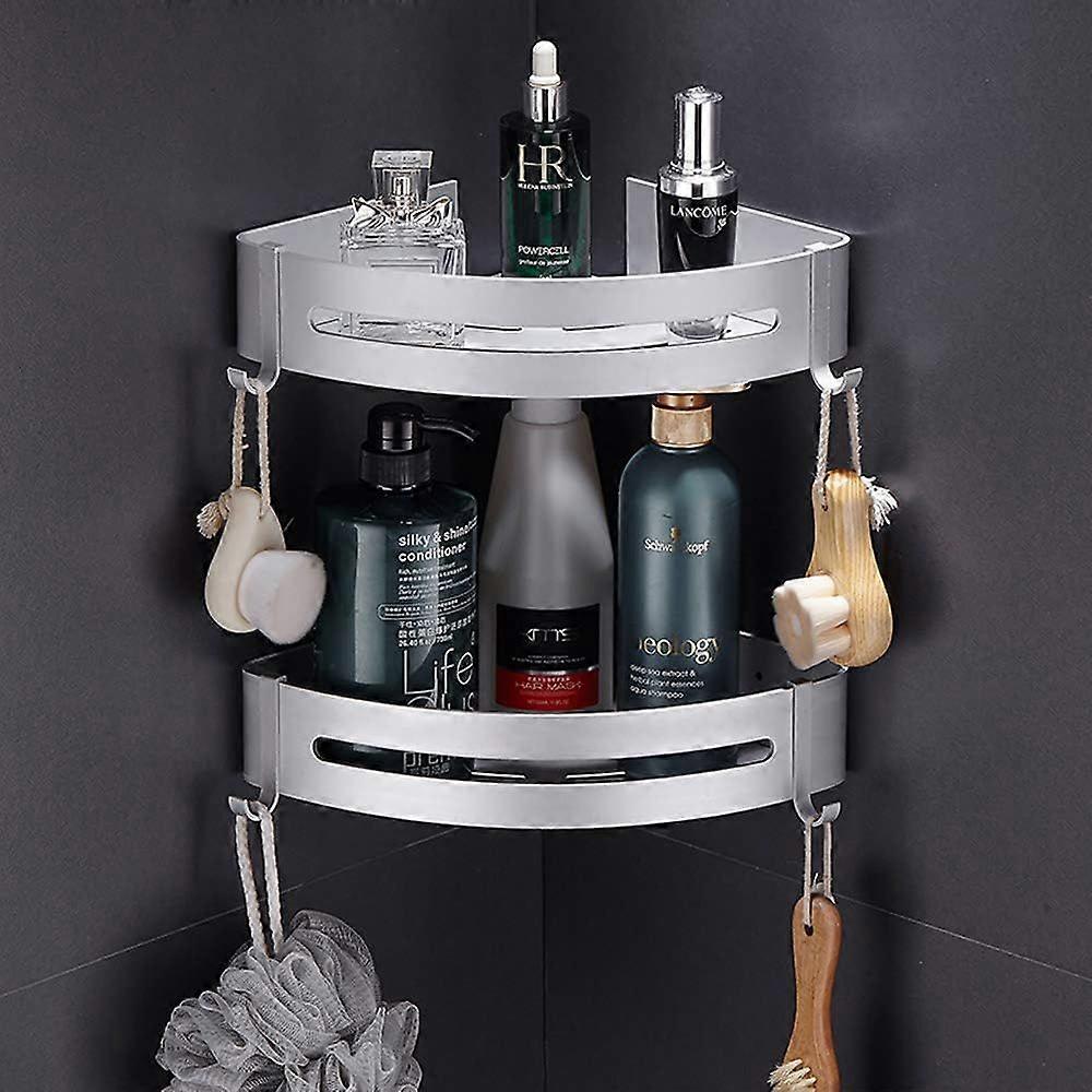 No Drilling Shower Shelf Bathroom Shelf Rustproof Aluminum Storage Storage 2 Shelves for Shampoo Soap (Corner Shelf)