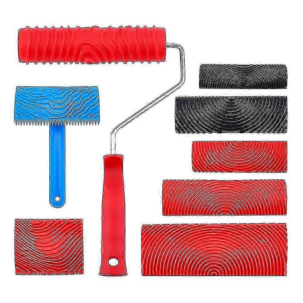 Rubber Wood Grain Painting Tool, With Handle Wall Texture Art Painting Tool Pattern Roller For Pain