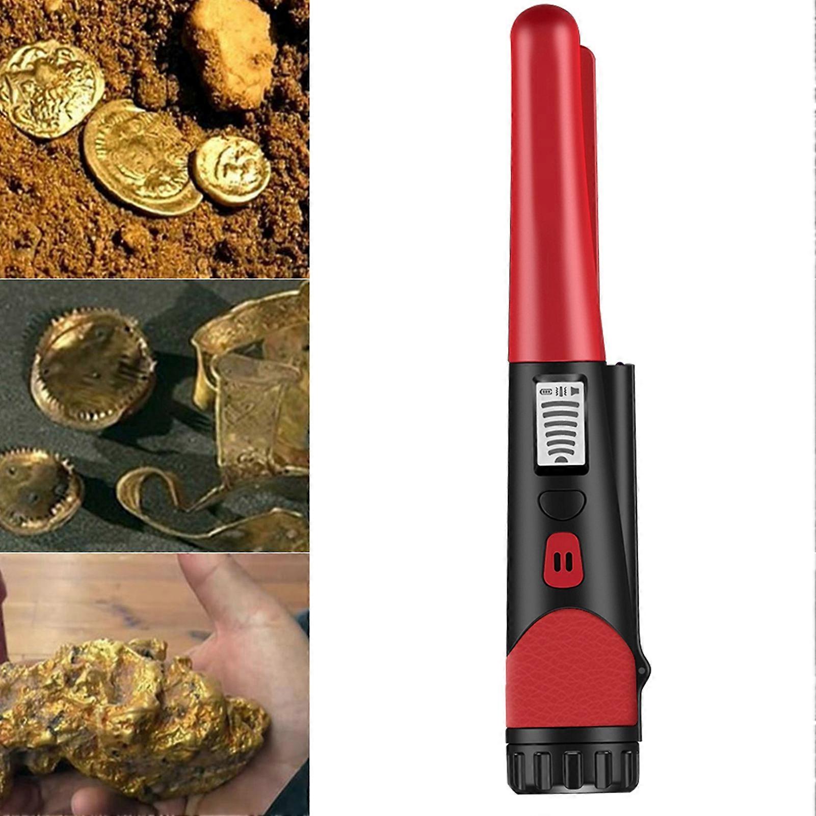 Metal Detector,Portable High Sensitivity Metal Detector One-button LED Indicator Gold Detector with Woven Holster Bag(Red)