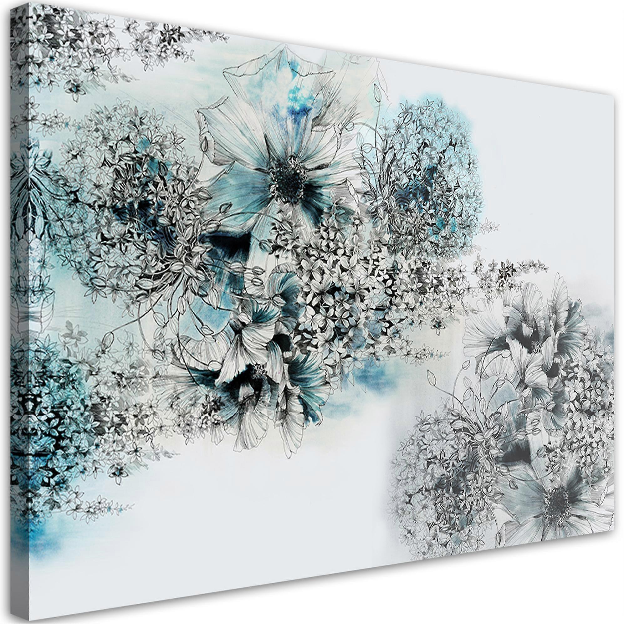 Impression sur toile, Fleurs bleues abstraites - 100x70