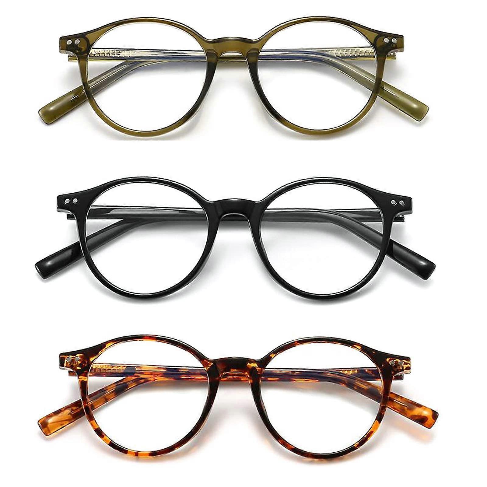 3 Pack Round Blue Light Blocking Reading Glasses sStylish Anti Glare UV Readers