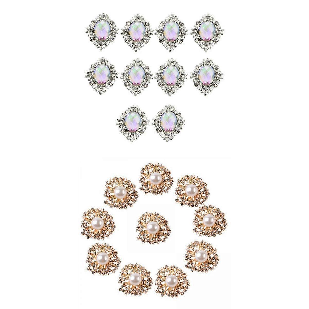 20pcs Oval Flatback Acrylic Crystal Rhinestone Pearl Button craft