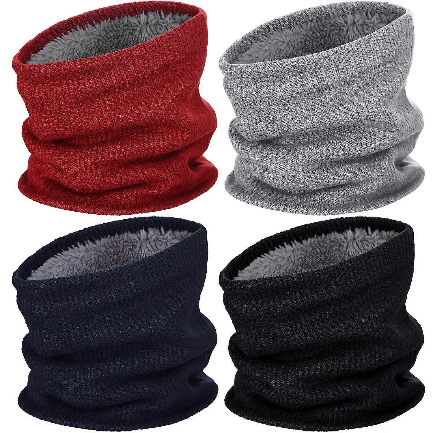 4 Pieces Winter Neck Warmer Fleece Tube Scarf Knitted Thicken Windproof Bandana for Men and Women