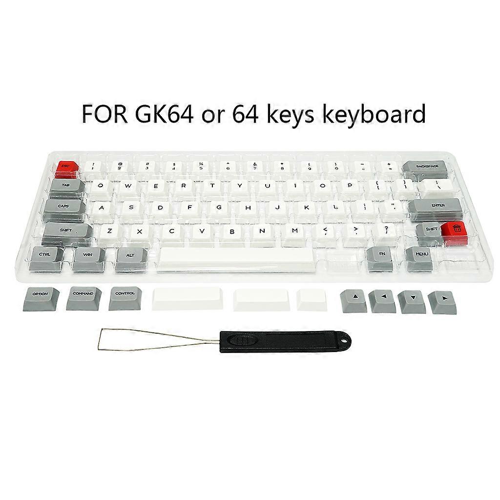 64 Keys Keyset Double Color PBT Thick Keycap for GK64 Mechanical Gaming Keyboard with Puller  White