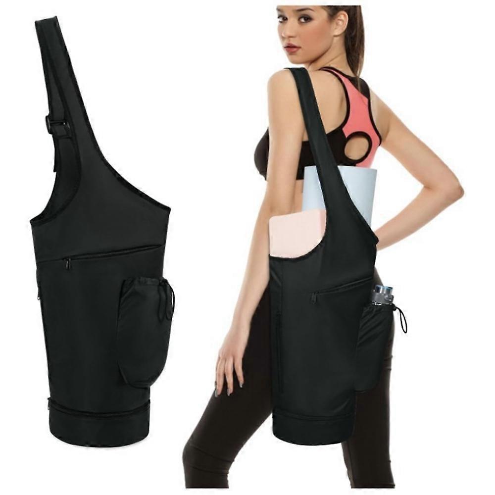 Yoga Mat Carrier Bag Large Opening Polyester Gym Bag with Waterproof Pocket and Drawstring Water Bot