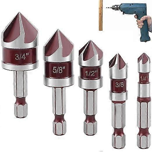 M35 Cobalt Countersink Drill Bit Set, 82° Tip, Hex Shank, 5 Sizes