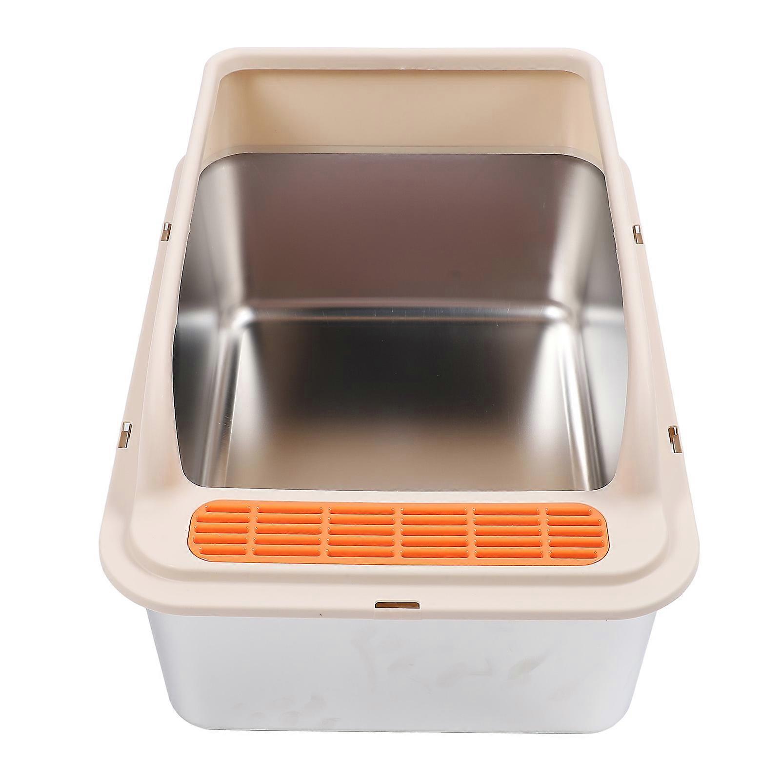 Extra Large Cat Litter Box Large Capacity Stainless Steel Splash Proof Open Top Easy To Clean for Multiple Cats Khaki Extra Large