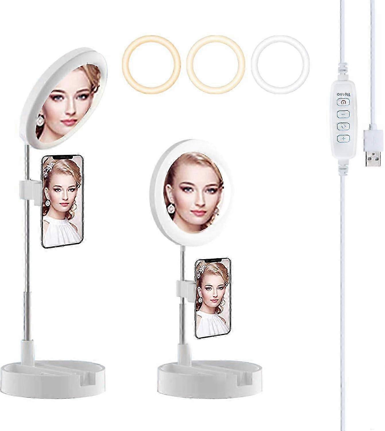 Foldable LED Ring Light with a Mirror and Mobile Phone Holder, Featuring 3 Adjustable Lighting Modes for Versatile Use