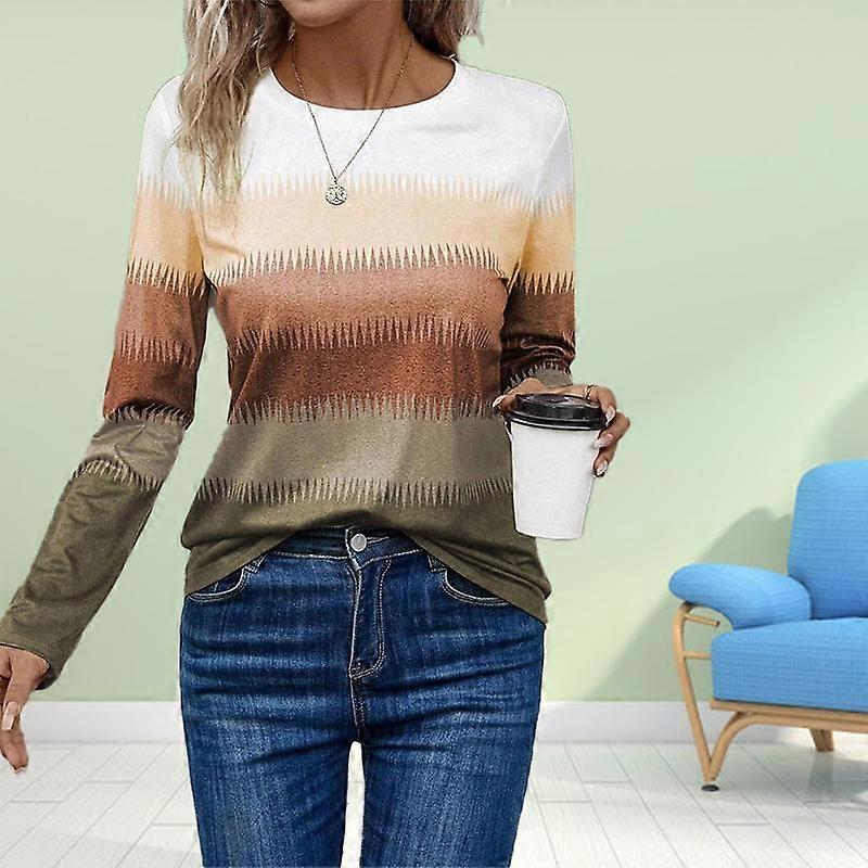 Kvinner Høst Topper Løs Katt Print Kausal Langermet T-skjorte Topp Bluse