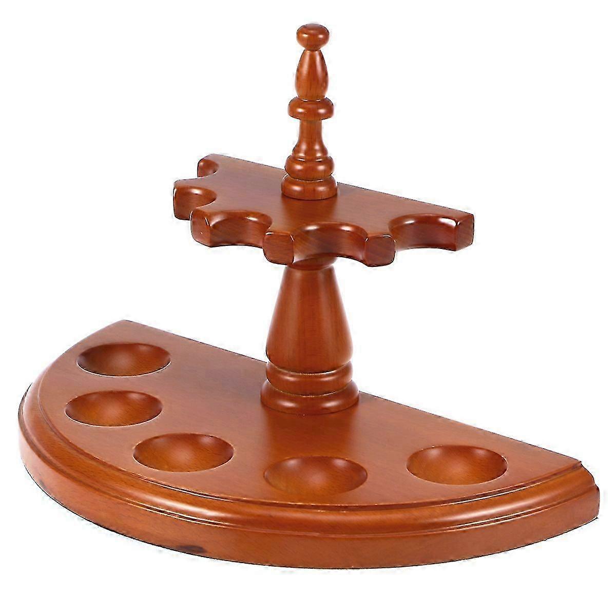 Detachable Wood Semicircle Tobacco Smoking Pipe Stand Rack Holder 5 Pipes (Pipes Not Included)