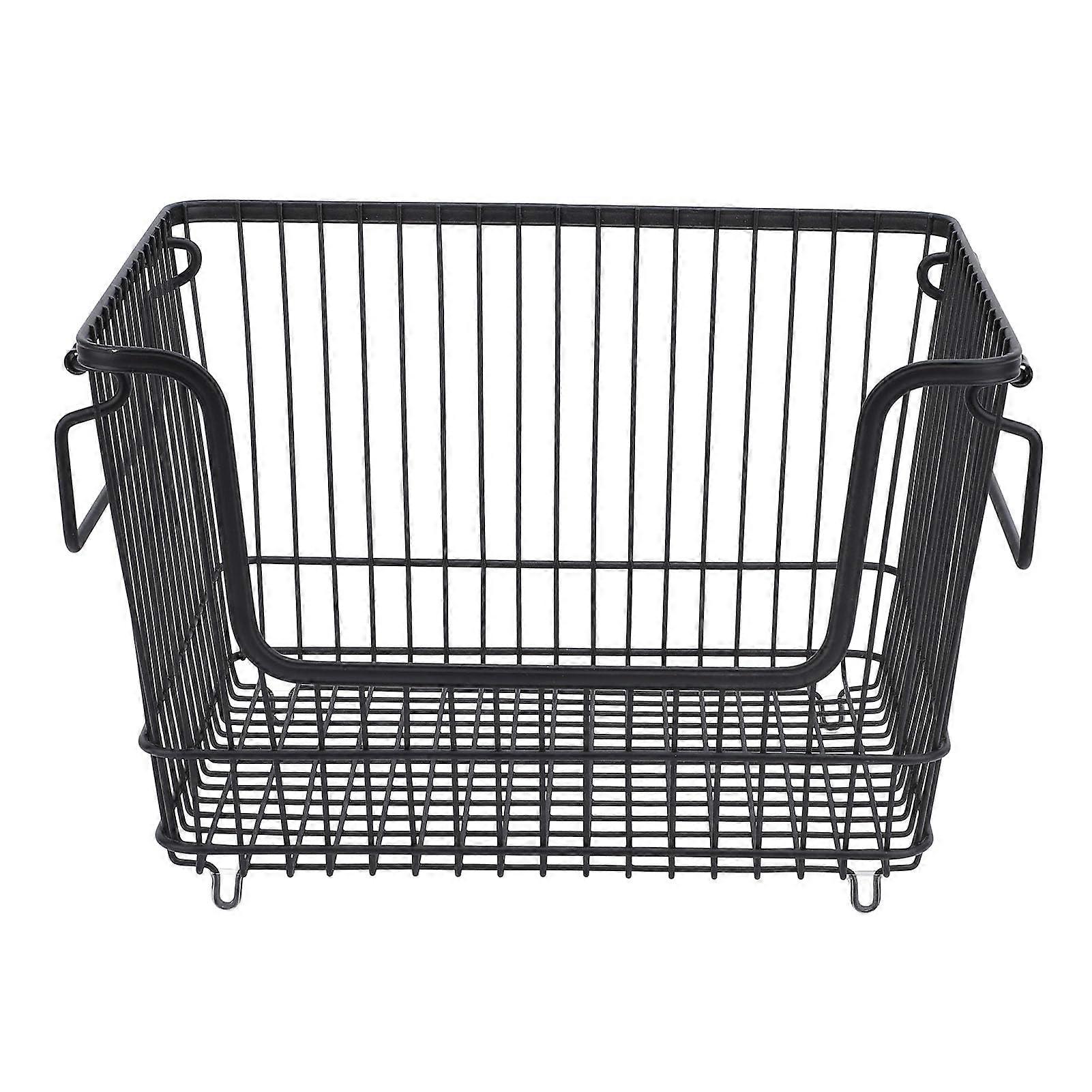 Freezer Organizer Bin Keep Tidy Metal Stackable Fruits Meat Wire Basket for Kitchen Home Use L Black Ref: 9046