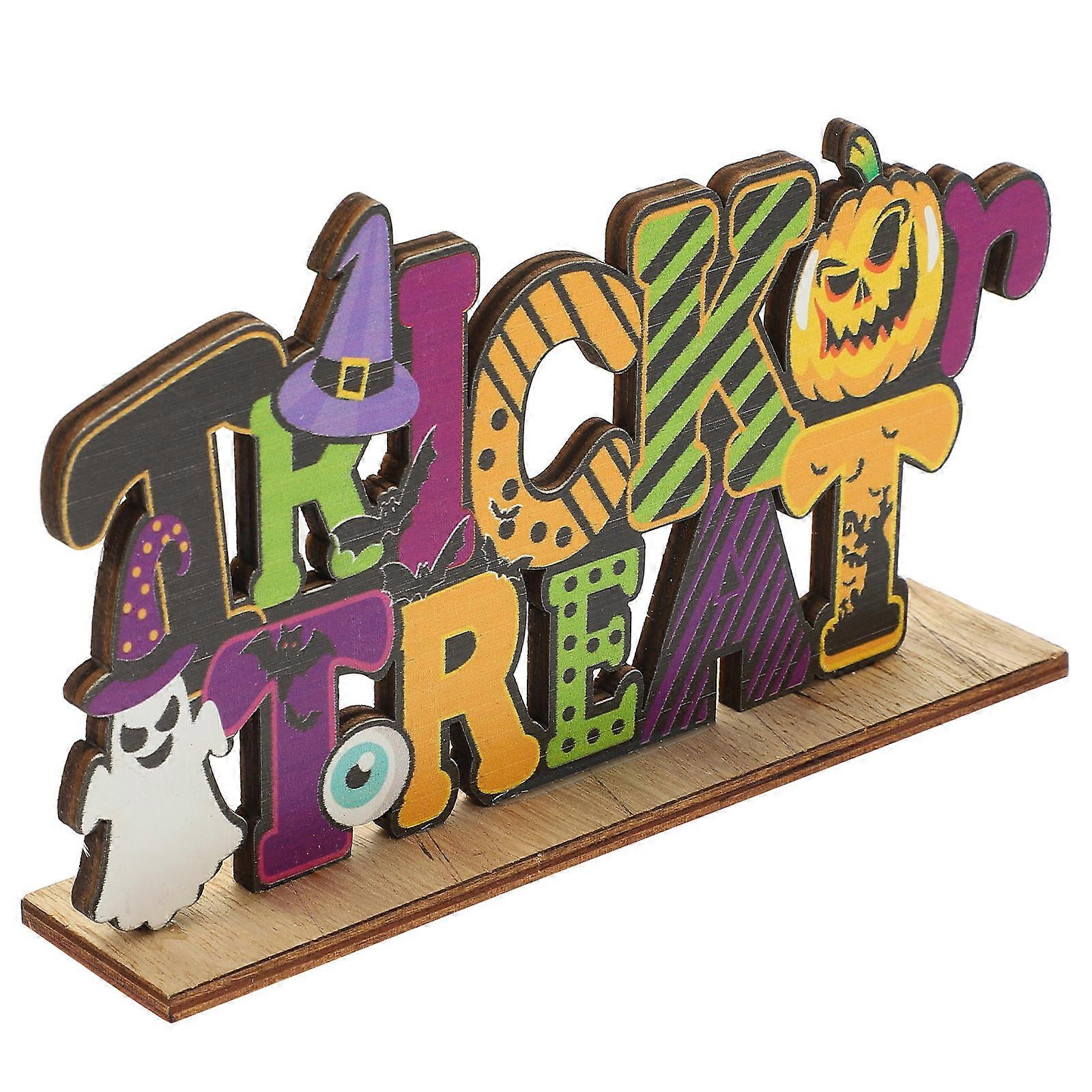 Halloween Table Decor Wooden Letter Sign For Party Atmosphere Creation Multi-Colored 16X3.5X10cm 1Pack