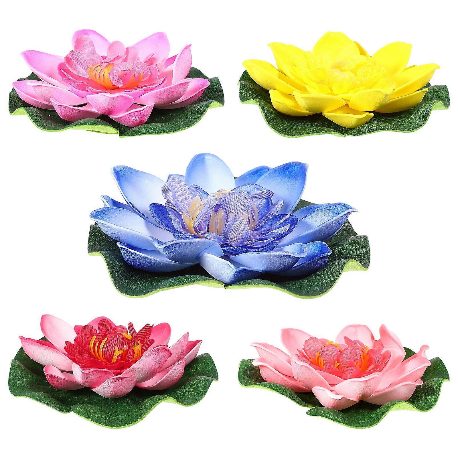 WINOMO 5Pcs 10CM Artificial Lotus Water Lily Artificial Plants Artificial Flowers Floating Pond Plants