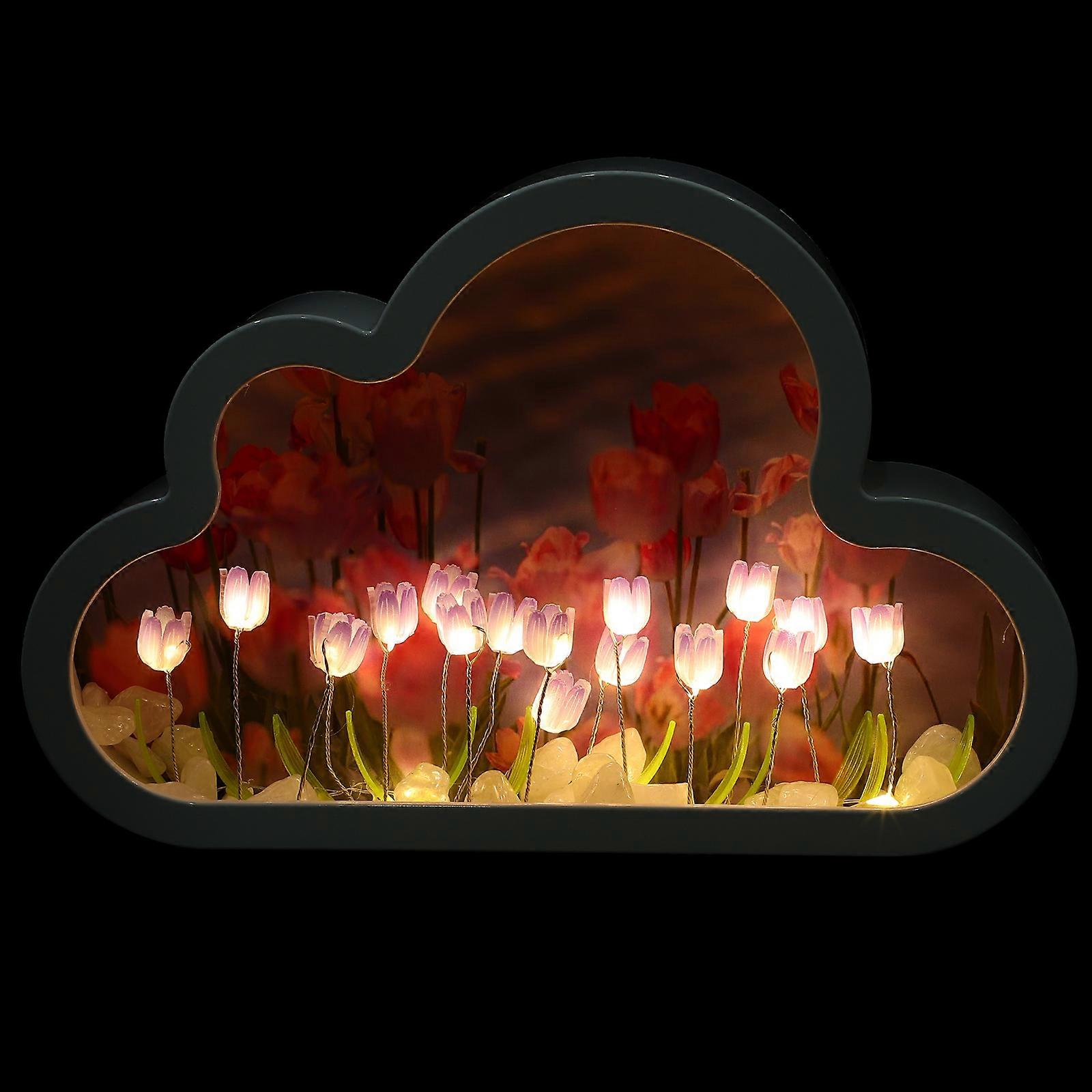 Tabletop Night Light Diy Tulip Cloud Shaped Lamp Purple 20 00X13 00X4 00CM Desktop Ambiance 1Set