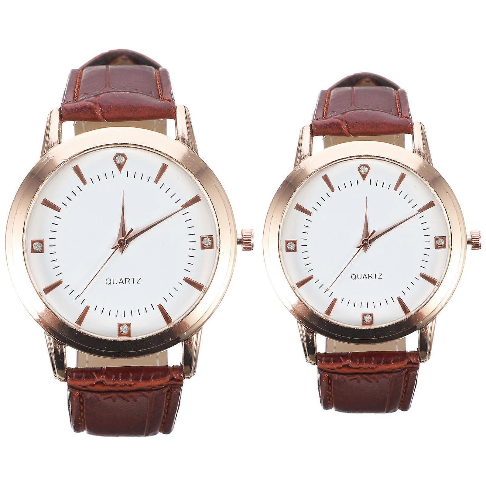 Casual Wrist Watch Precise Movement Timekeeping for Lovers Students Round Shape 2Pcs