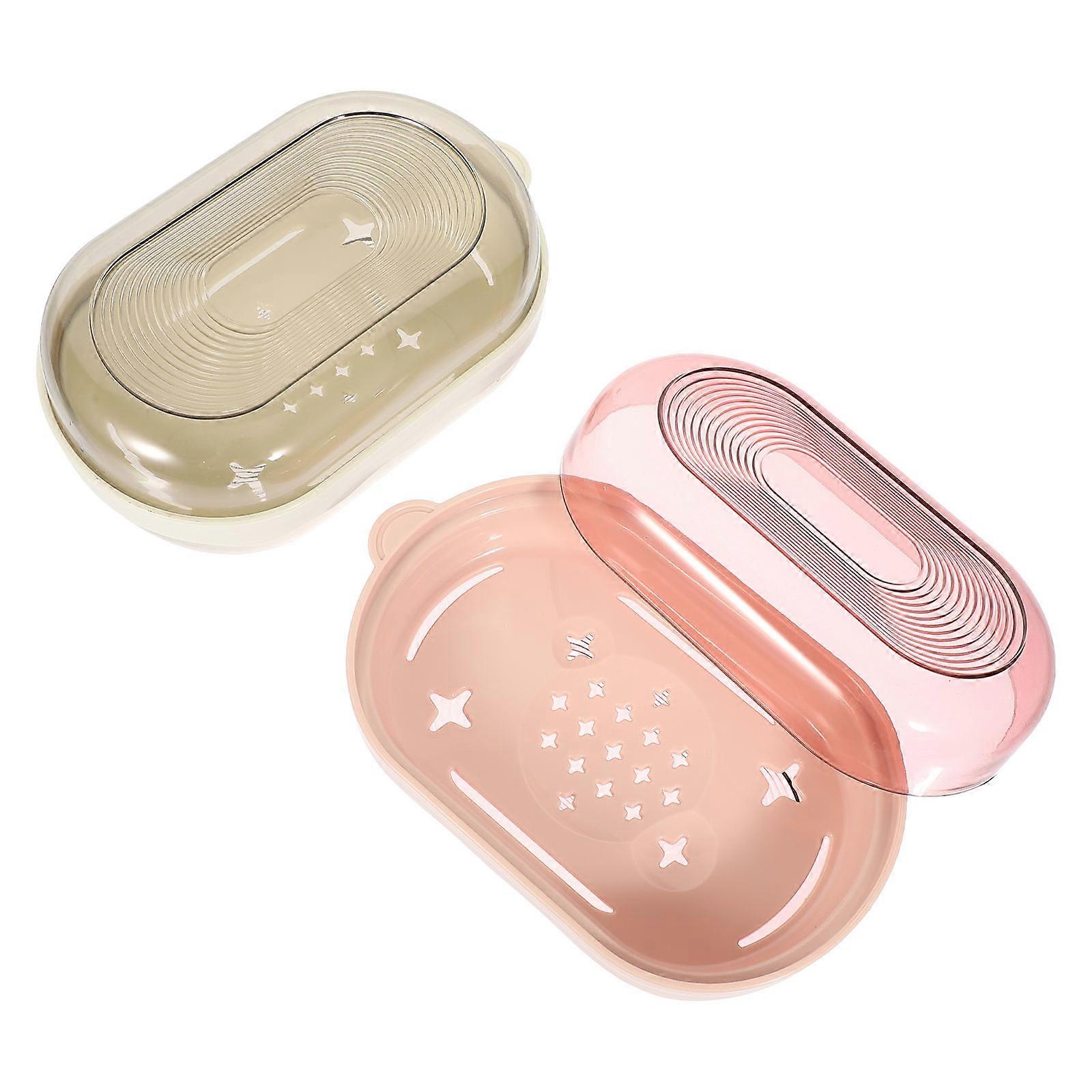 Lidded Soap Dish with Drainage | Detachable Plastic Soap Holder for Bathroom & Kitchen | Hollow Design for Quick Drying | Pink & Grey Color Options