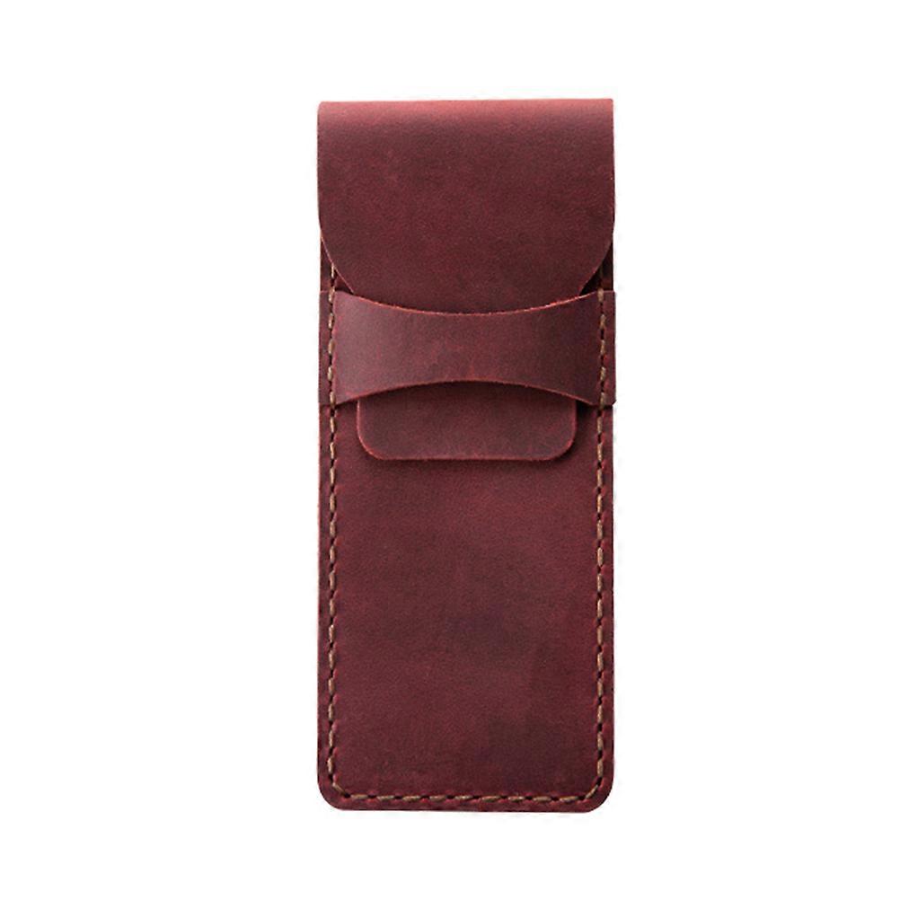 Retro Handmade Dark Red Genuine Pen Pouch with Stitching – Protective Storage Sleeve for Office, School, and Home Use