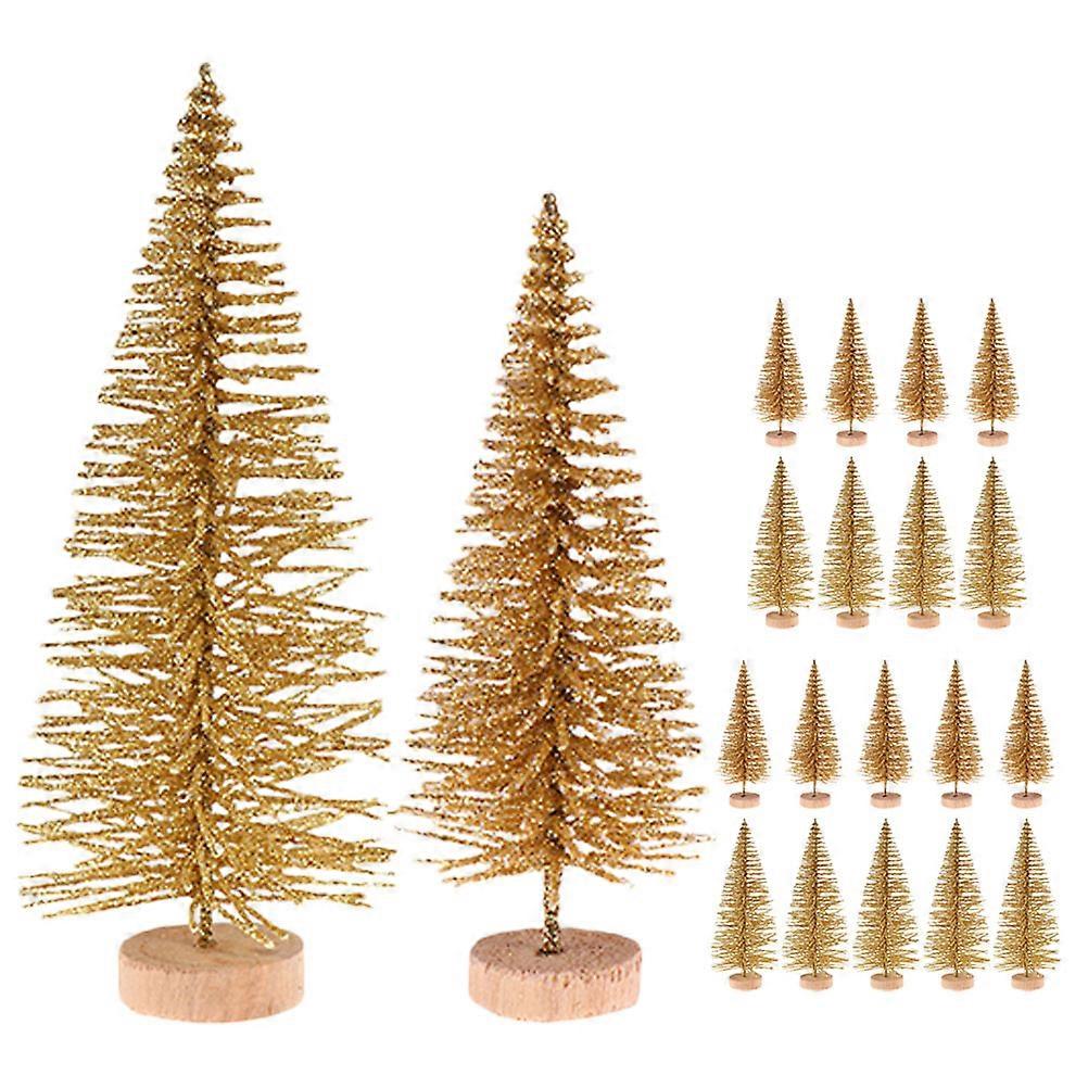 Mini Tree Decorations Stable Standing Non-Withering Golden 9X4.3CM 20Pcs