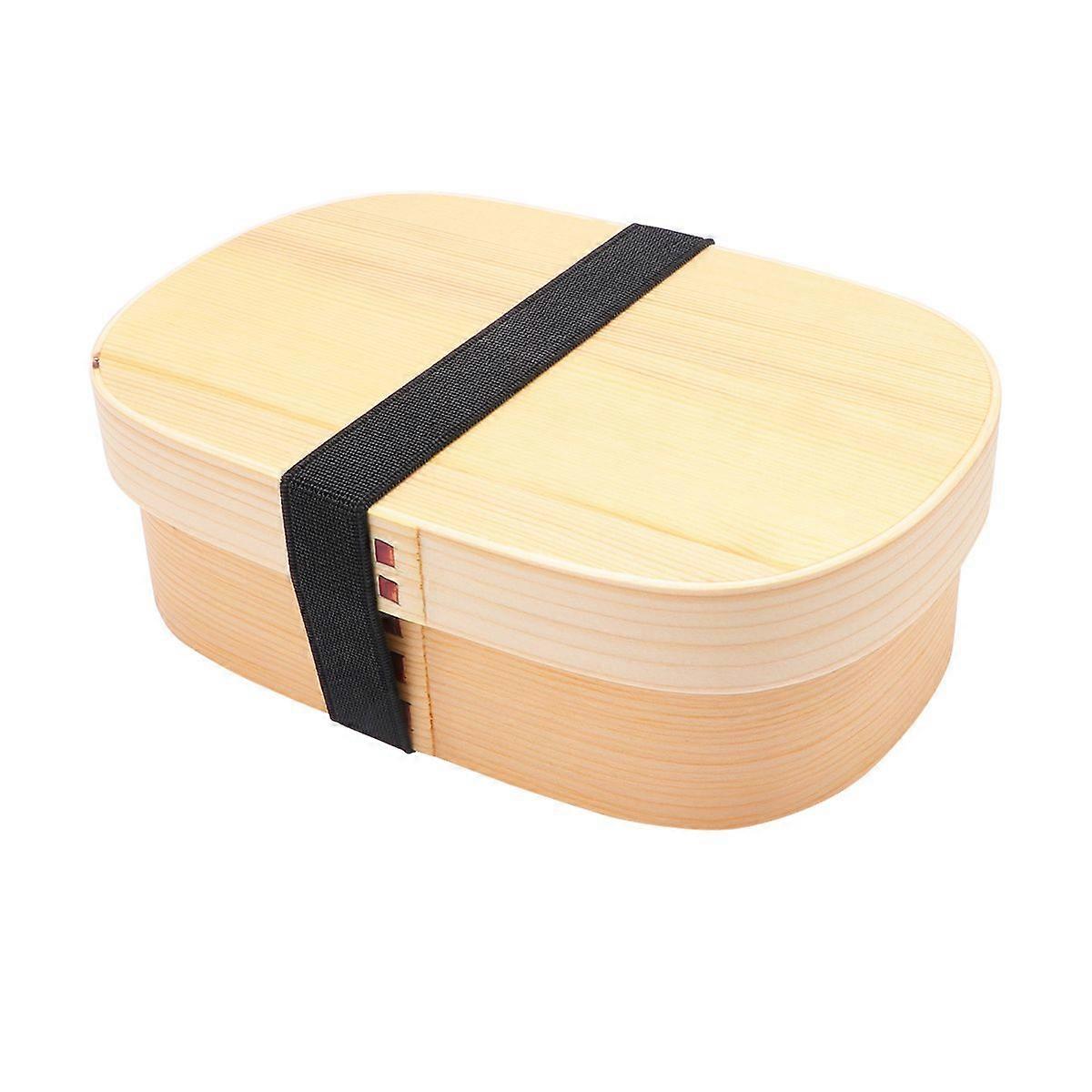 Japanese Style Wooden Lunch Box Single-layer Square Bento Container Food Carrier for School Office (White)