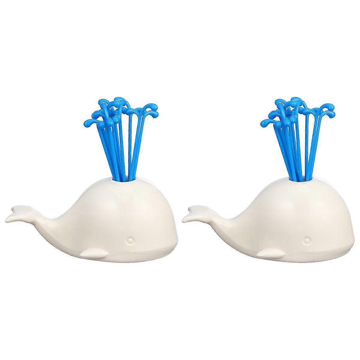 2pcs White Whale Fruit Fork Set Creative Dessert Cakes Pick Set Party Tableware Decoration (Colorful Box Package)