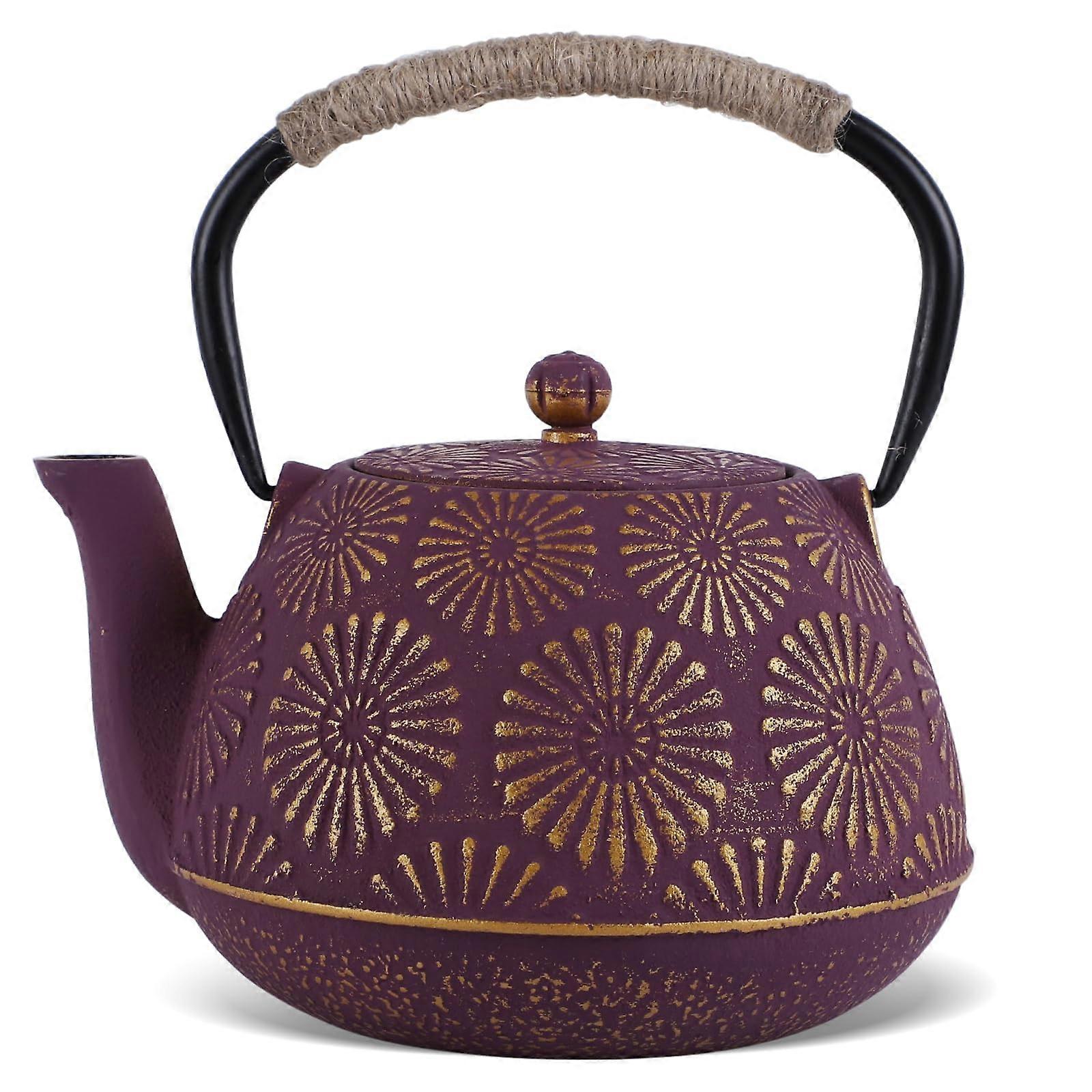 Cast Iron Teapot 1200 ml Large Capacity Japanese Tea Kettle with Enamelled Inner Coating for Loose Tea and Coffee Purple