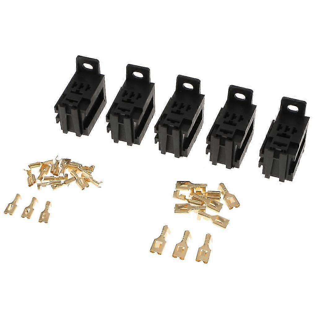 Set of 5 Automotive Relay Socket Connector & Terminals 40Amp 12V